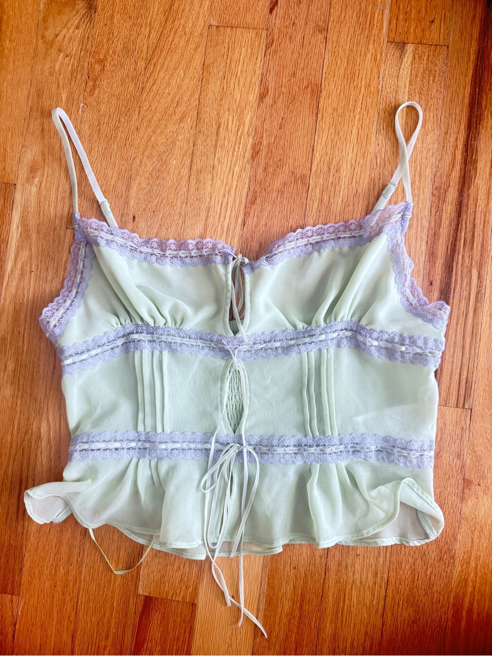 Kimchi Blue Sage Green Camisole with Lilac grey velvet & Lace Trim